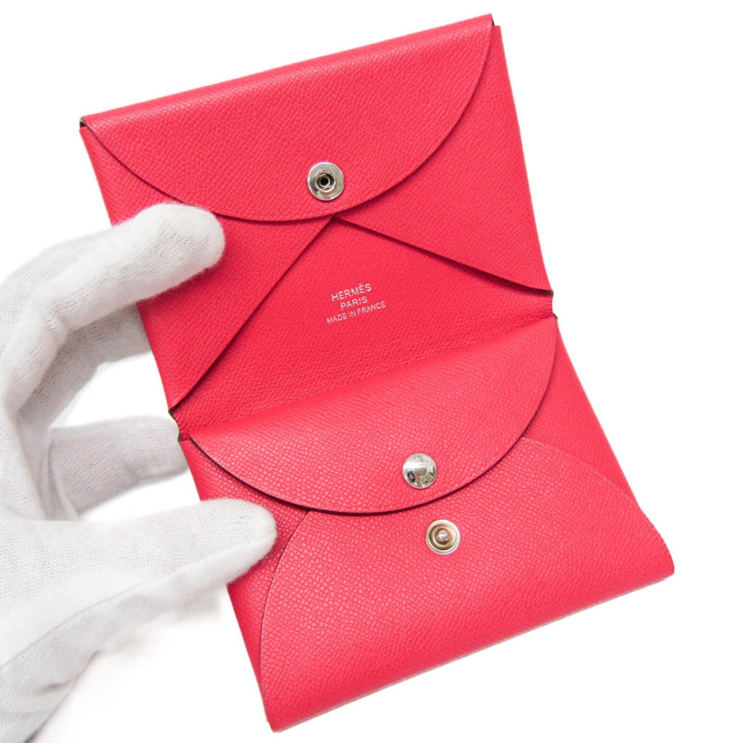 Hermes Calvi Duo Leather Card Case Ruby
