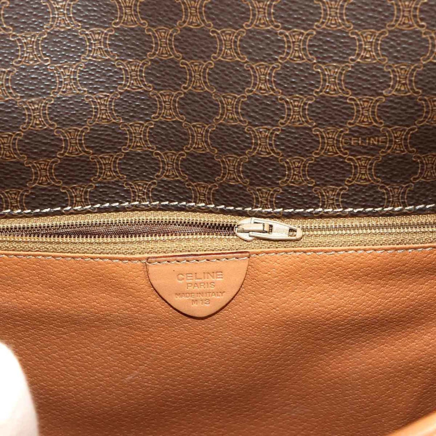 Celine Macadam Shoulder Bag In Brown Leather
