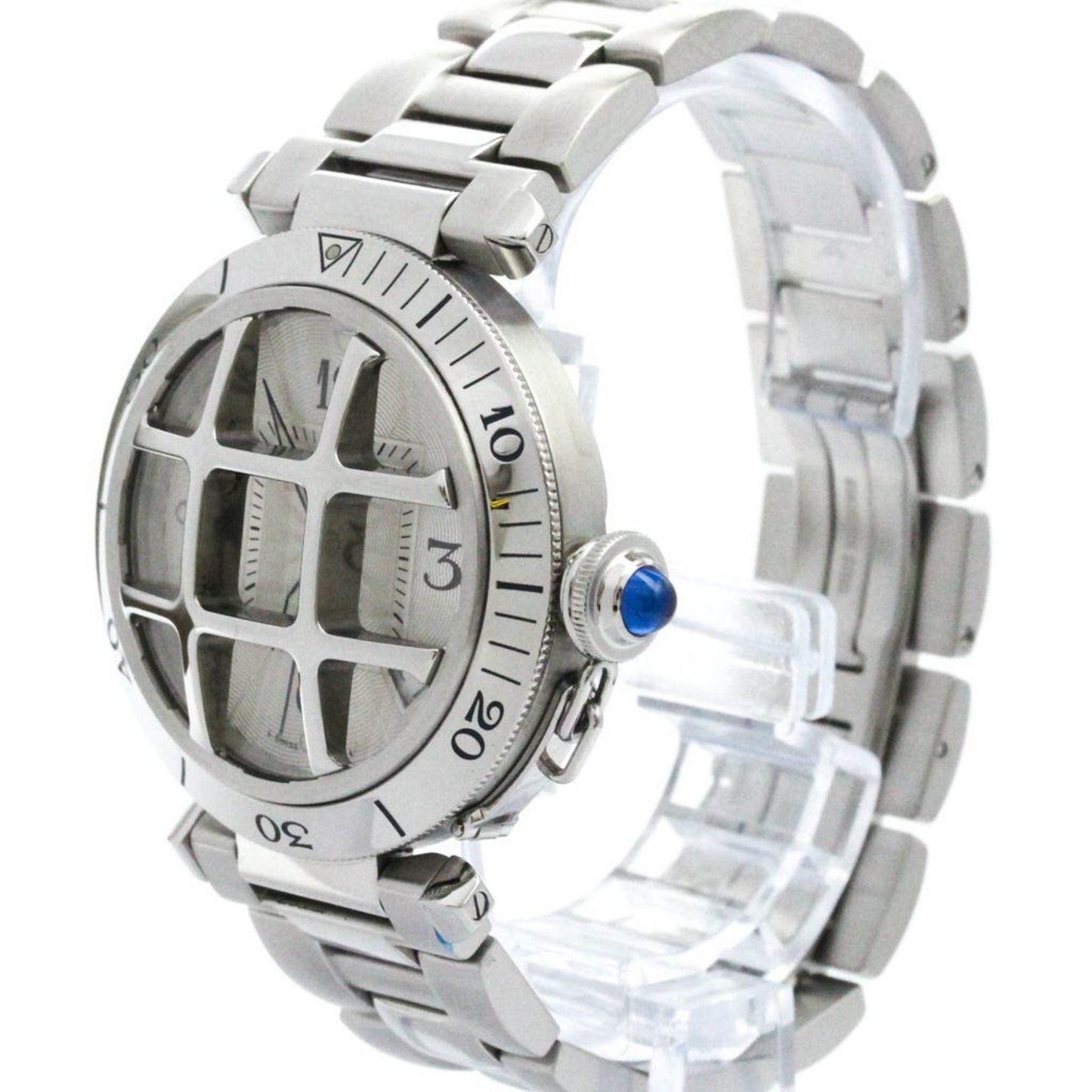 Polished Cartier Pasha 38 Grid Steel Automatic