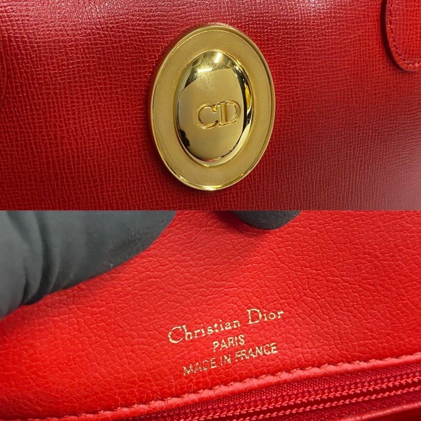Christian Dior Cd Logo Hardware Leather Semi-Shoulder Bag/Mini Tote Bag In Red 60294