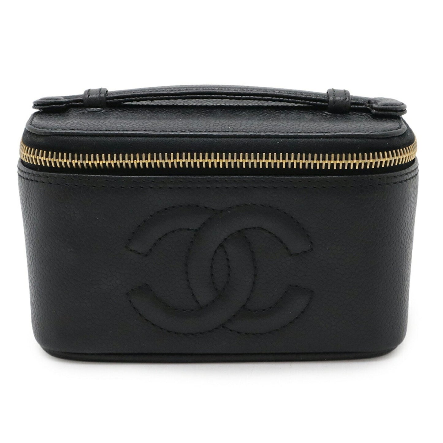 Chanel Coco Mark Vanity Bag Mini Pouch Caviar Leather Black