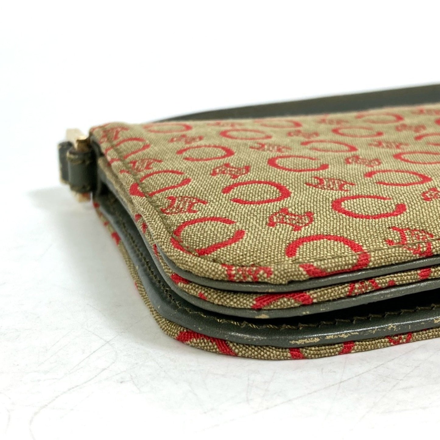 Celine Cmacadam Bag Mini Hand Bag Accessory Pouch Khaki X Red