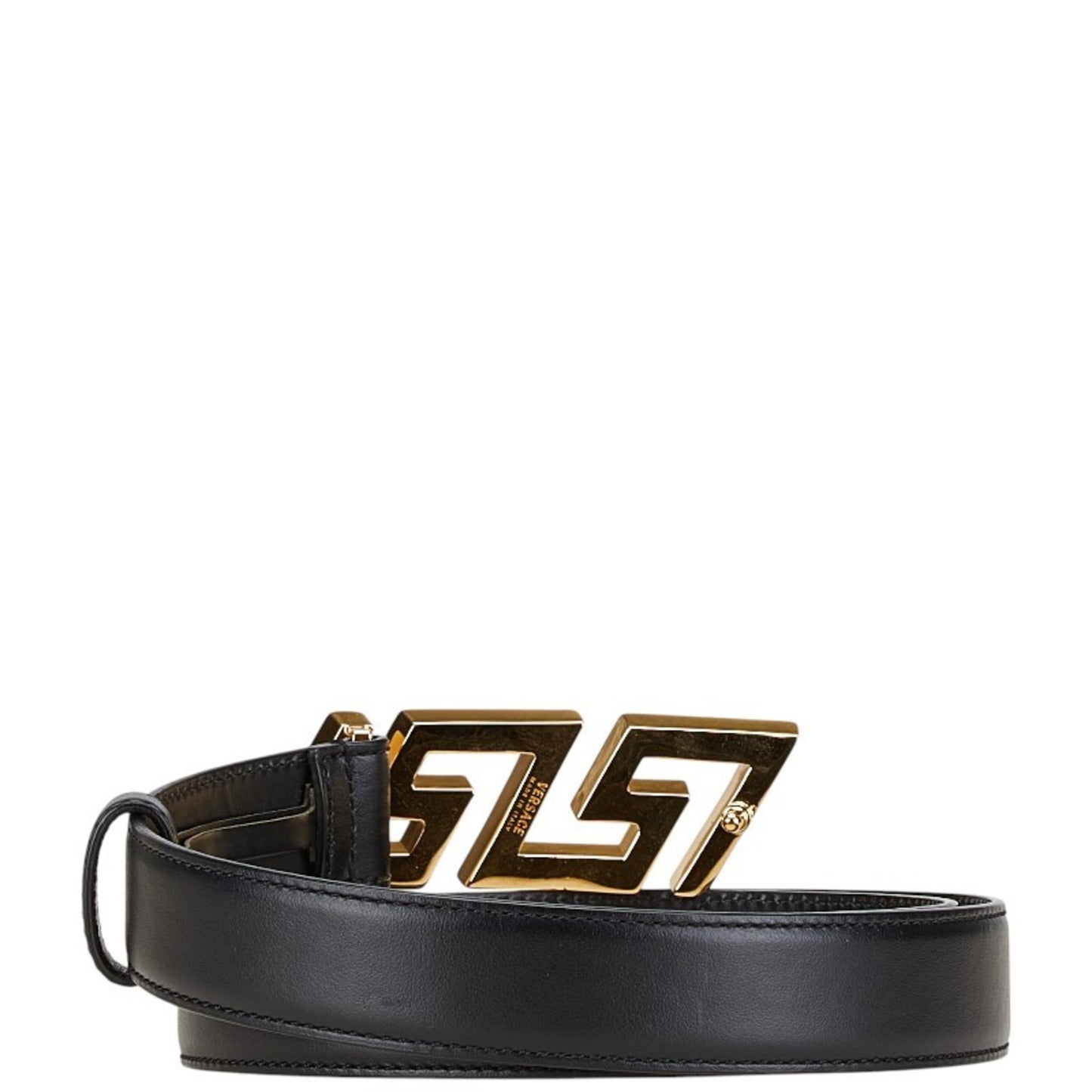 Versace Greca Belt Size: 85/34 Black Gold Leather Plated