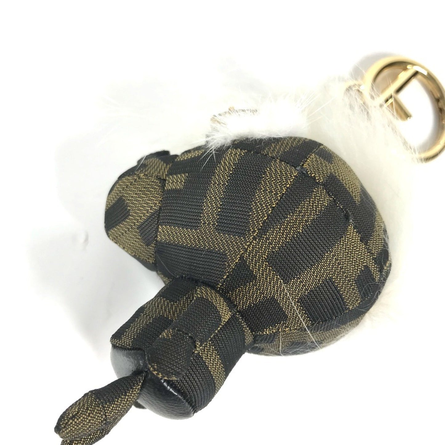Fendi Fendi Fur Rhinestone Zucca Logo Monster Space Monkey Keychain Bag Charm Canvas