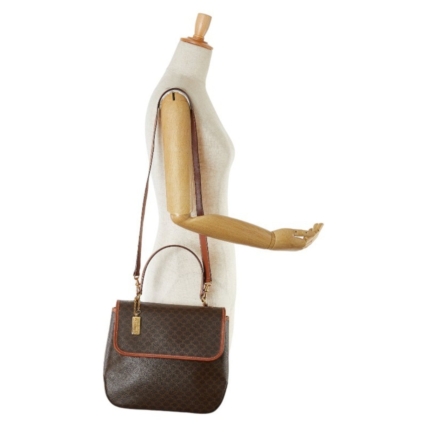 Celine Macadam Handbag Shoulder Bag Brown Pvc Leather
