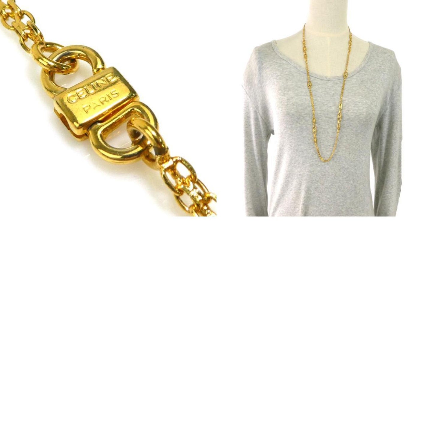 Celine Necklace Metal Rhinestone Gold Blue