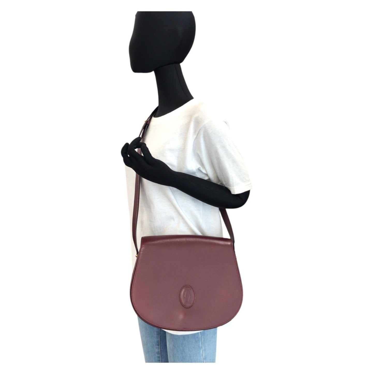 Cartier Must Line Bordeaux Gold Hardware Leather Shoulder Bag Pochette