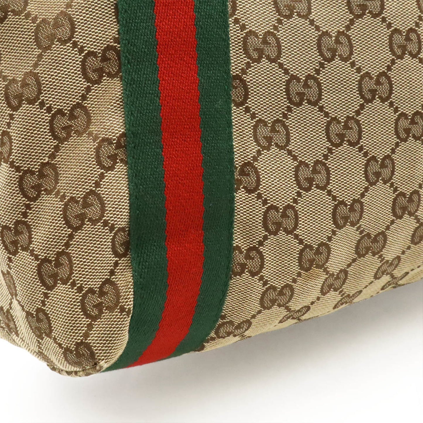 Gucci Gg Canvas Sherry Line Tote Bag Shoulder Leather Khaki Beige Green Red 189669