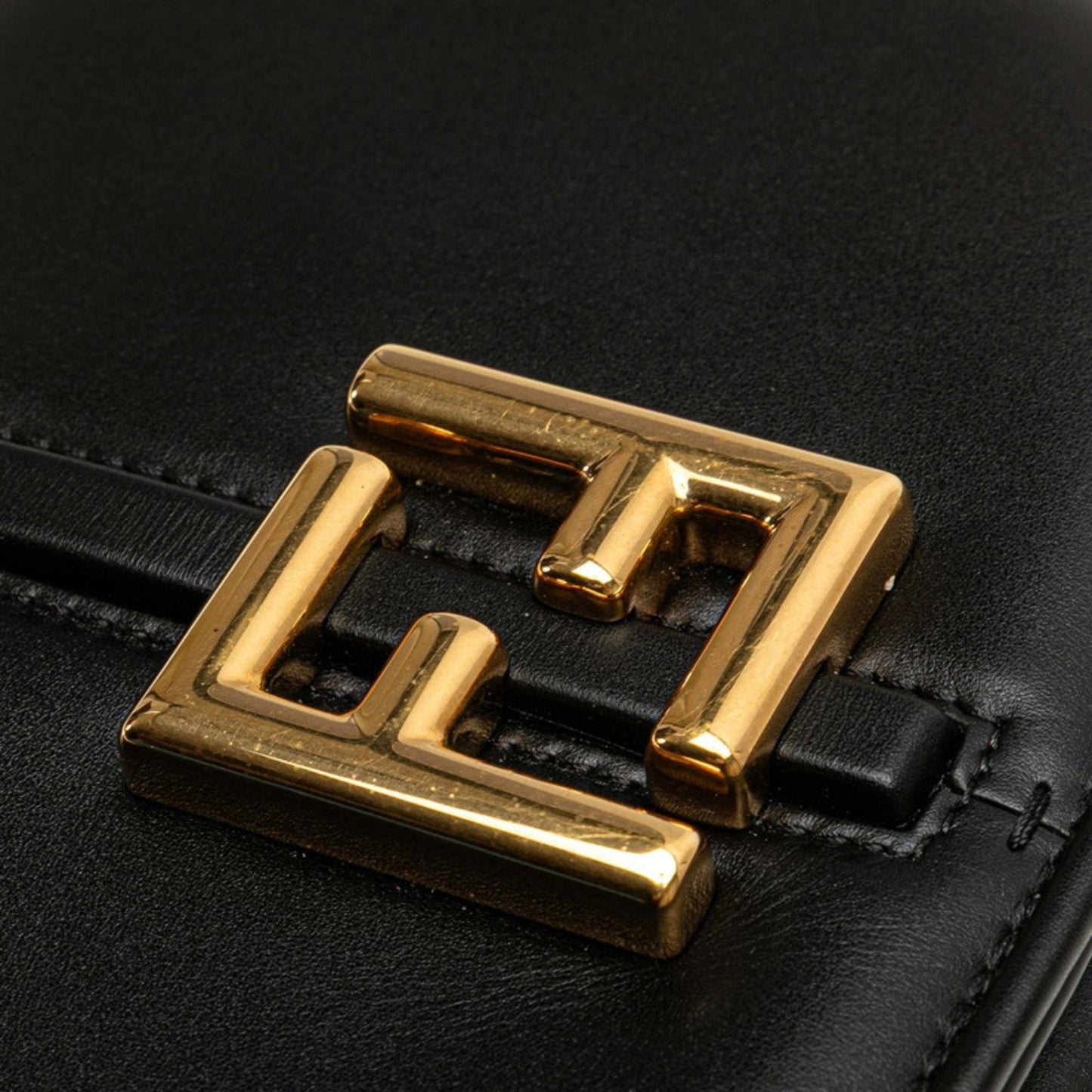Fendi Camon Small Shoulder Bag 8Bs082 Black Leather