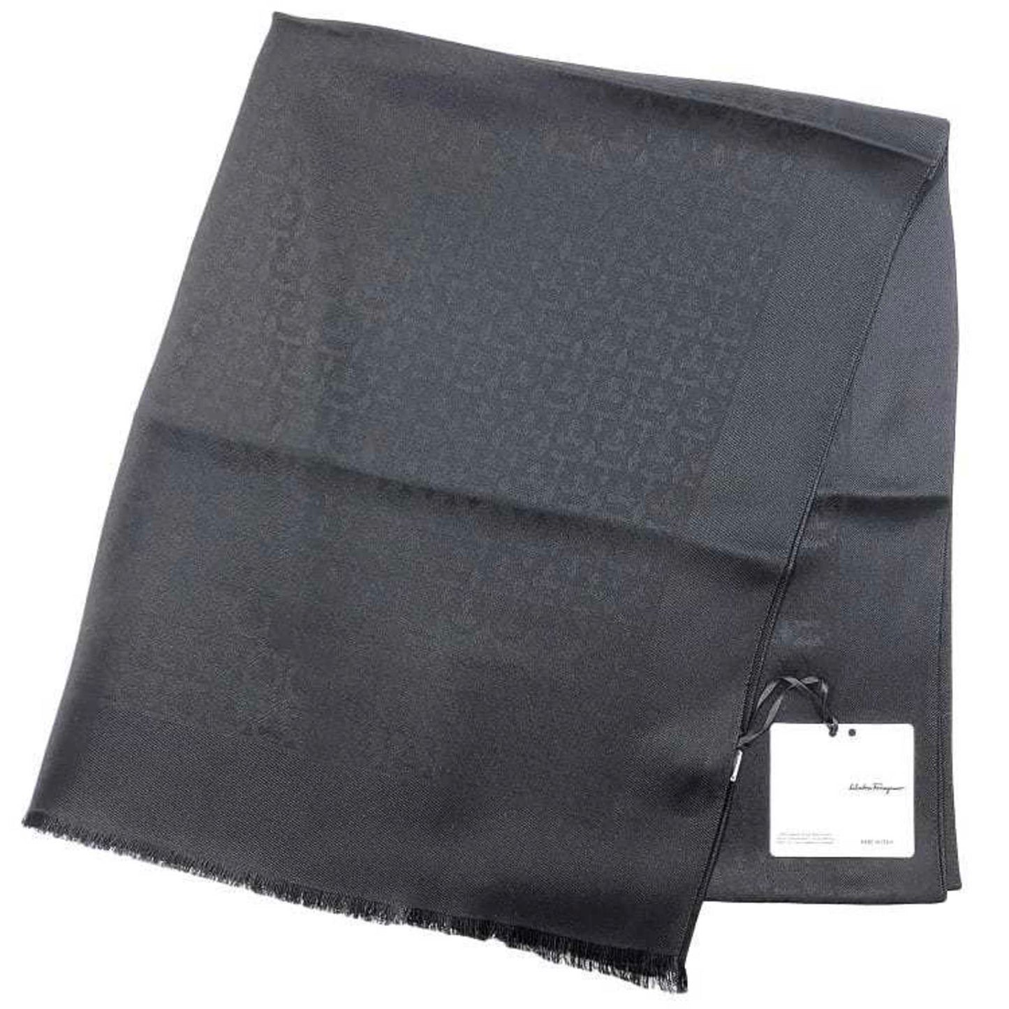 Salvatore Ferragamo Scarf Black Gancini 327987 002 Ec-20458 Silk Long