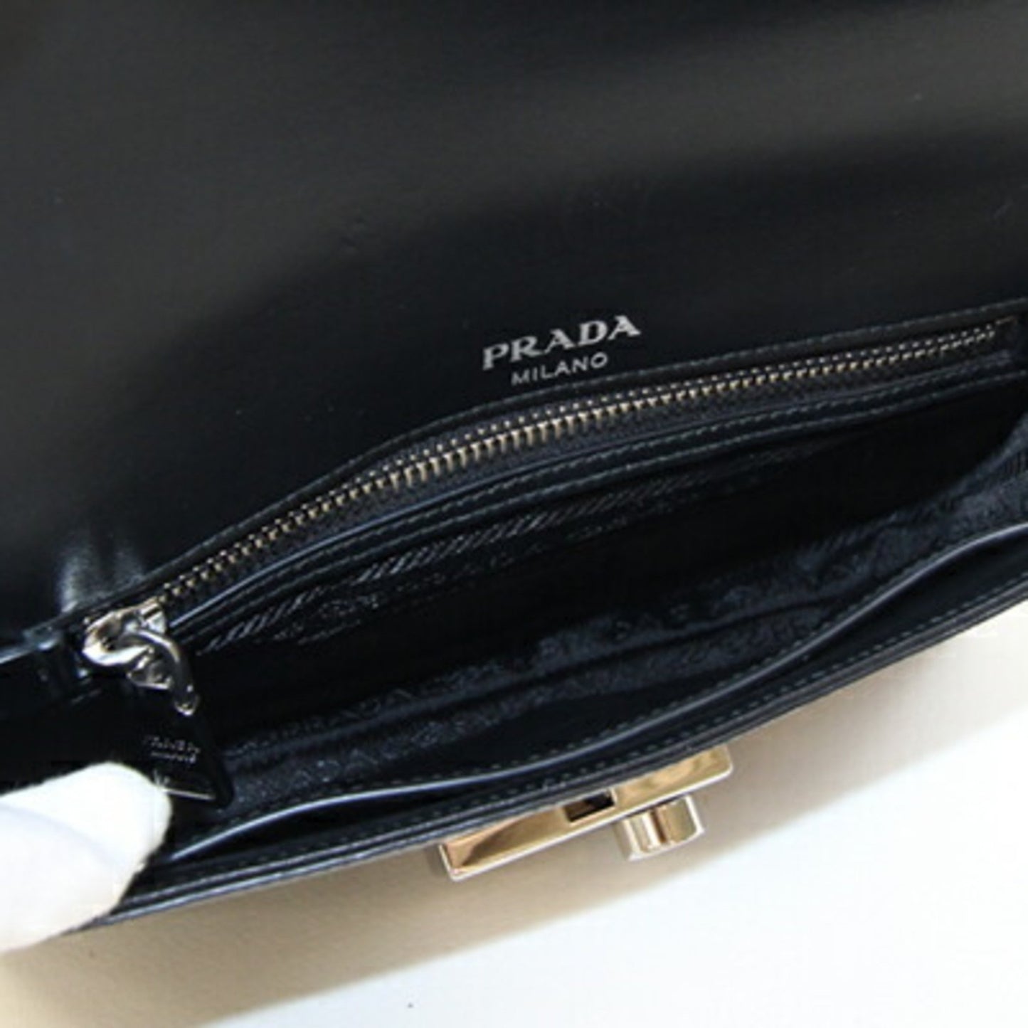 Prada Shoulder Bag 1Bd298 Black Leather Saffiano Chain Crossbody