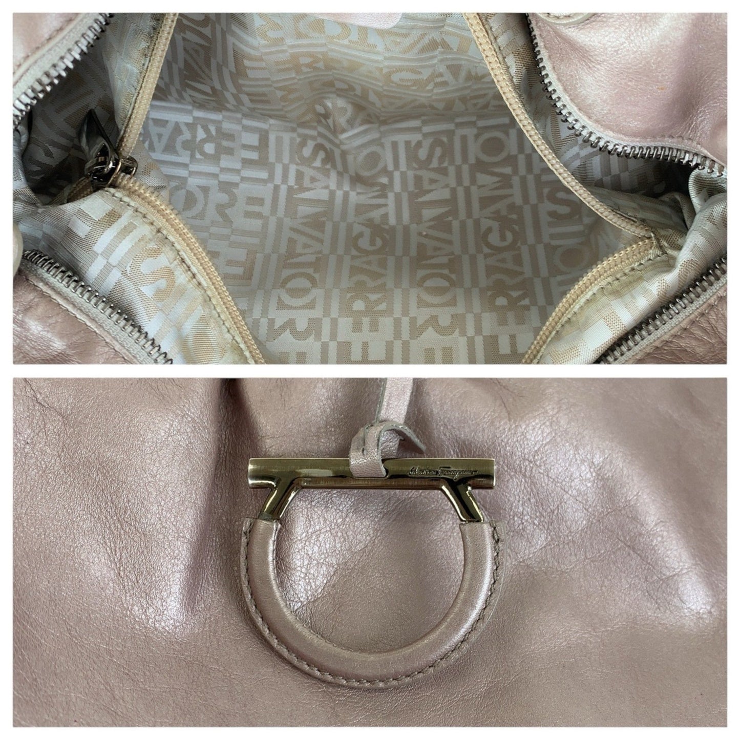 Salvatore Ferragamo Gancini Pink Leather Tote Bag