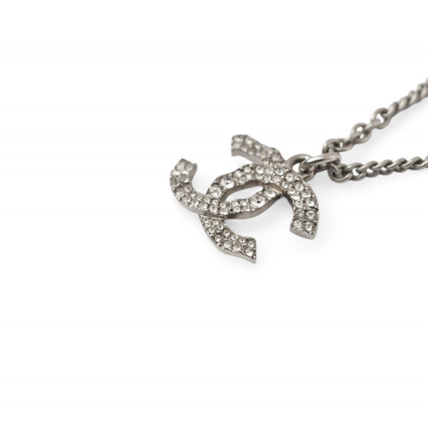Chanel Necklace Pendant 2Way Chanel Coco Mark Cc Rhinestone Pearl Motif Silver 20A