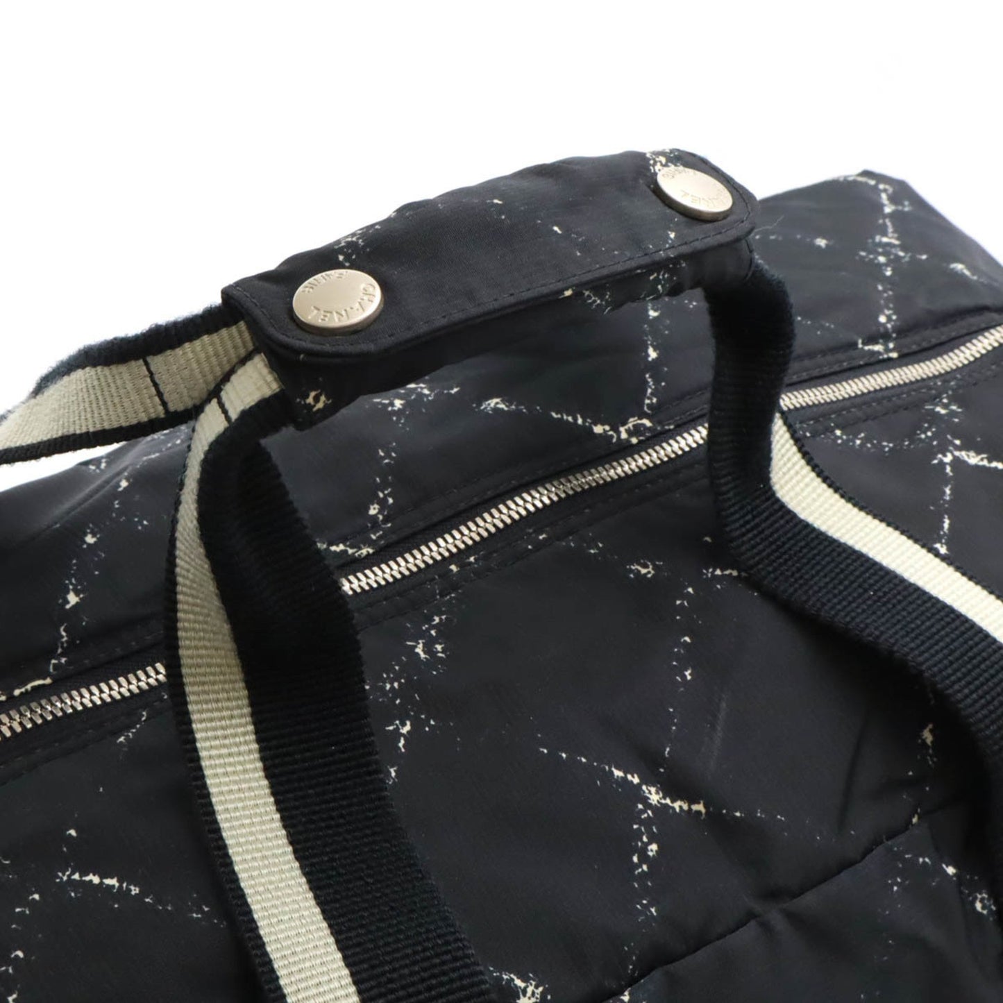 Chanel Chanel Old Travel Line Boston Bag Nylon Black Red