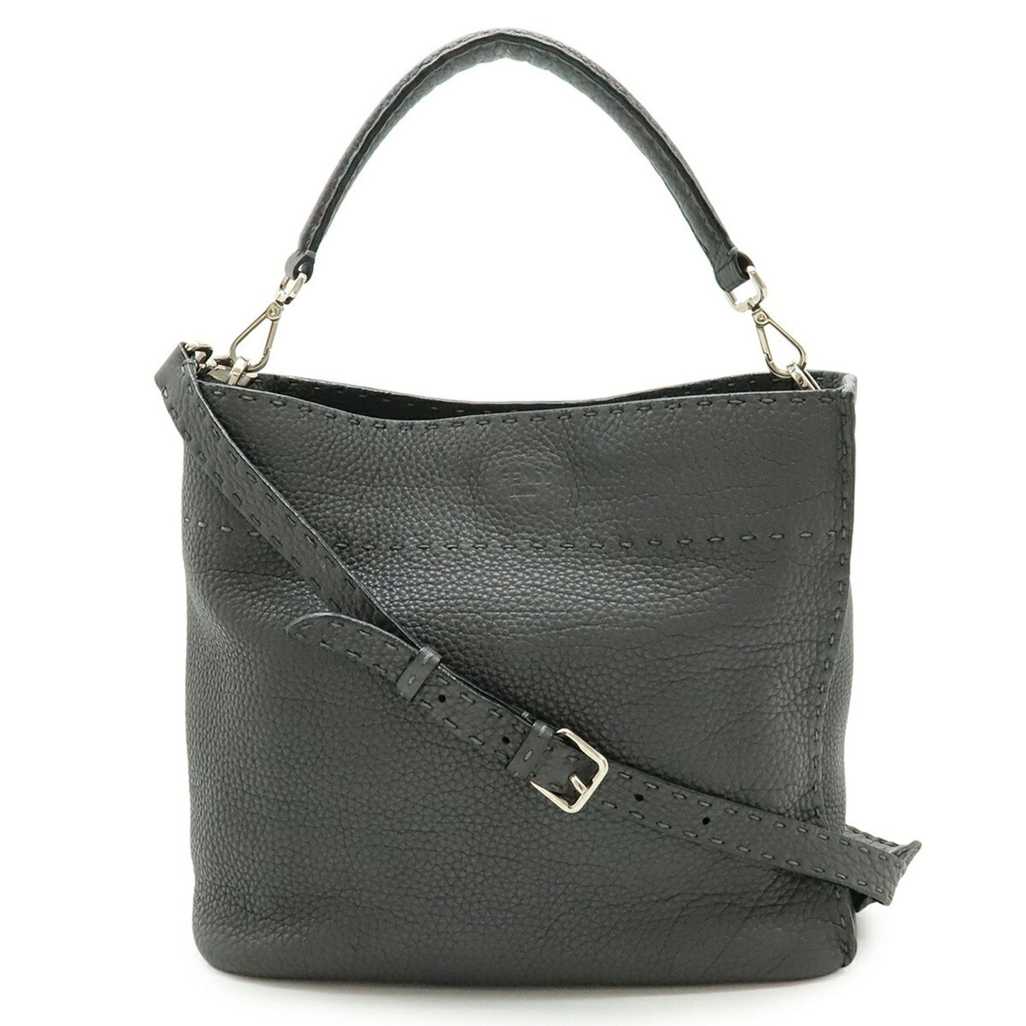 Fendi Selleria Anna Small Handbag/Shoulder Bag In Dark Grey Leather