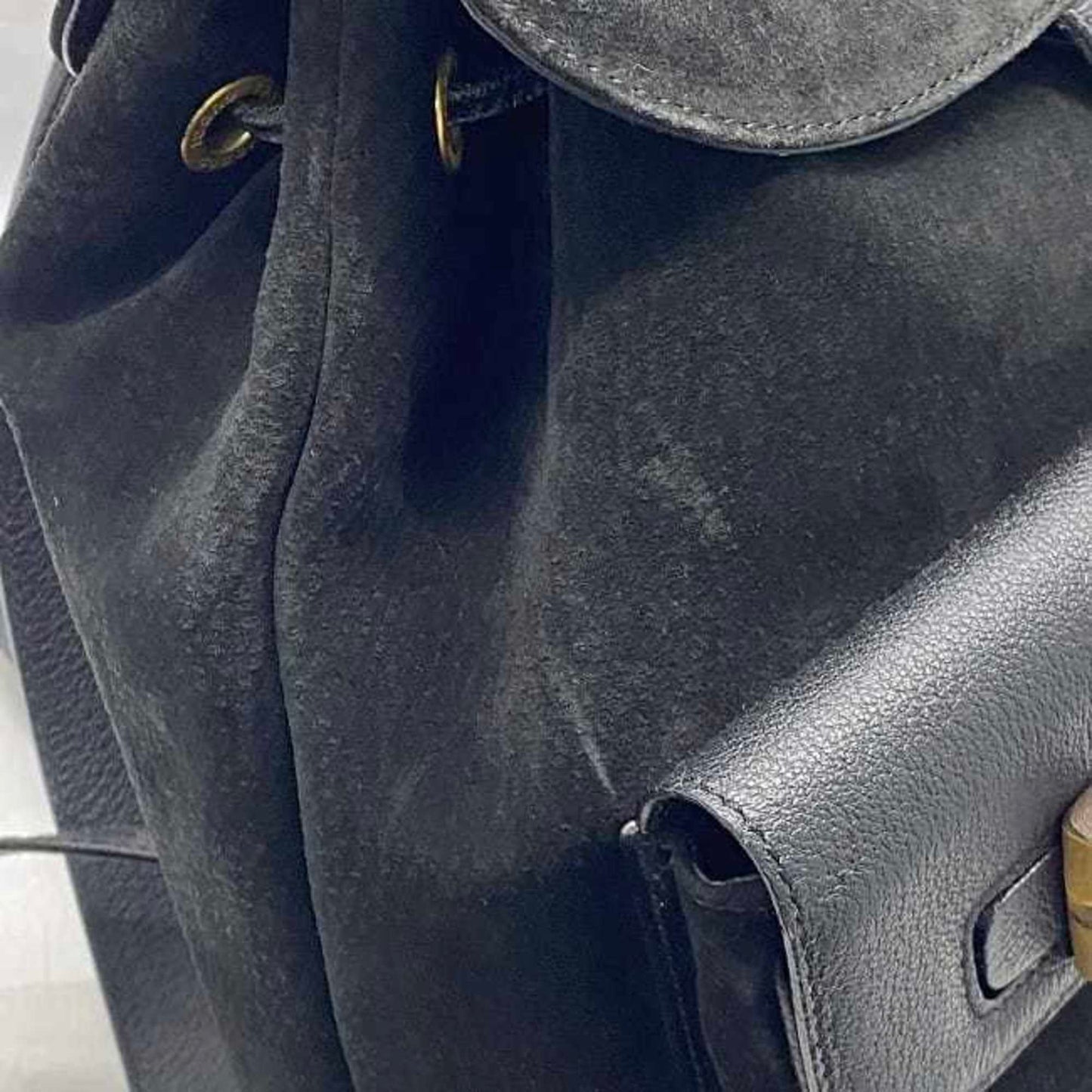Gucci Backpack F-23291 Black Bamboo 003 2058 0016 Suede Leather Gucci Rucksack Flap