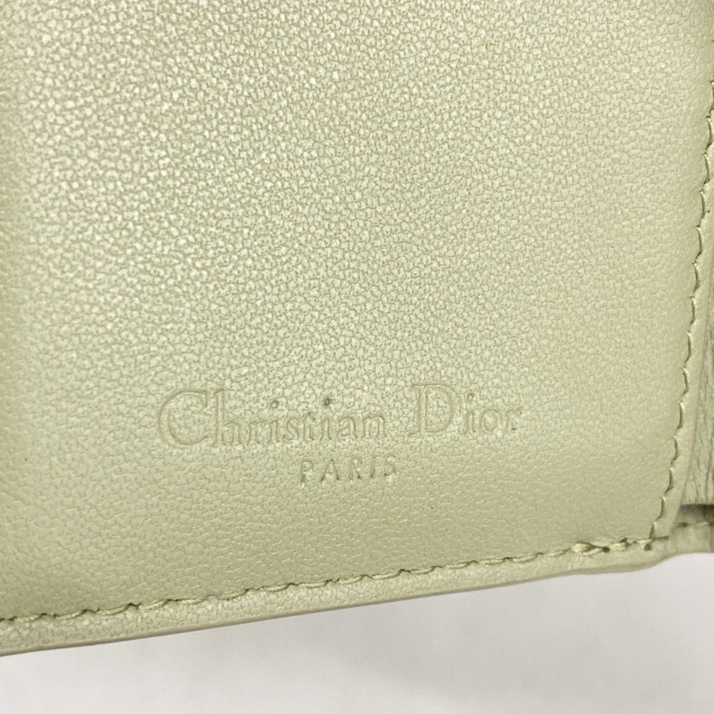 Christian Dior Tri-Fold Wallet Cannage Leather Green Champagne