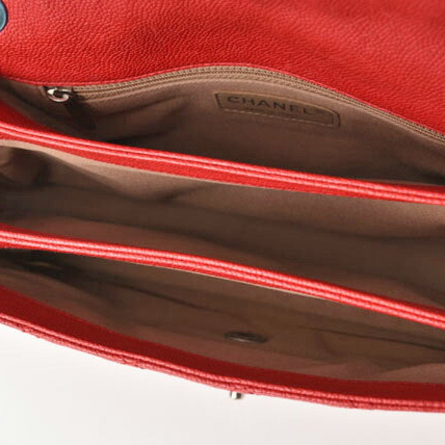 Chanel Chain Shoulder Bag Caviar Skin Matelasse Quilted Stitch Red Silver
