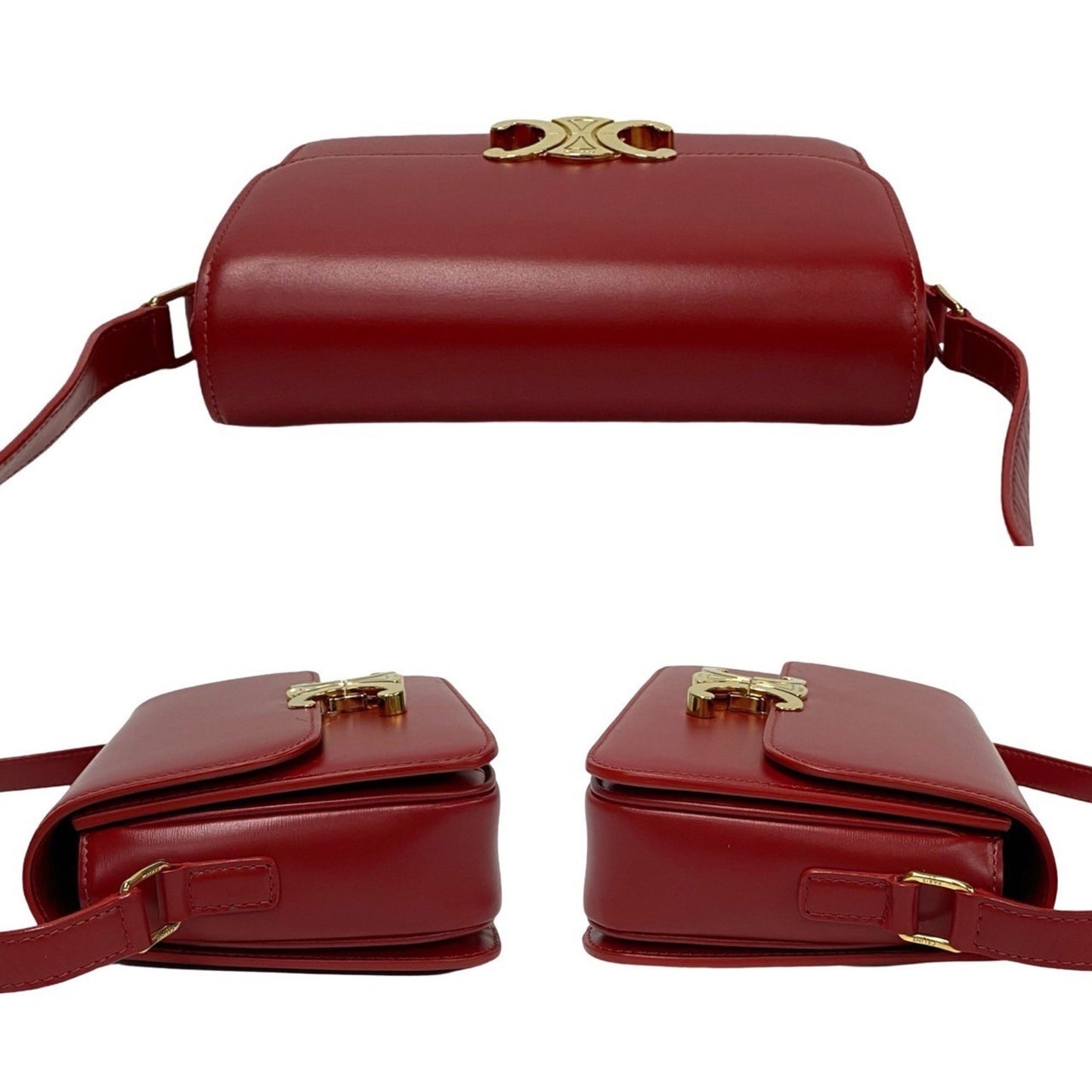 Celine Triomphe Logo Hardware Leather Mini Shoulder Bag Pochette Red 36147