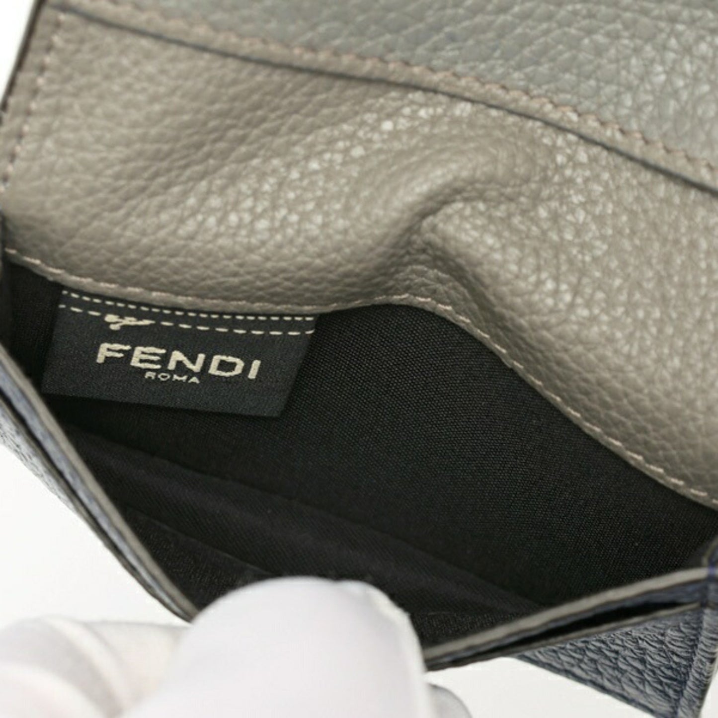 Fendi Card Case Business Holder 7M0222 Selleria Leather Navy Gray E-158610
