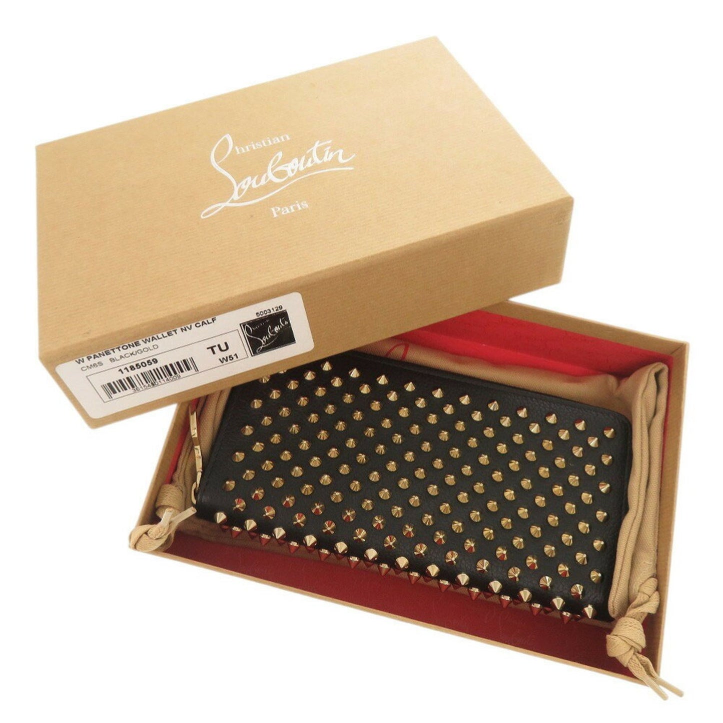 Like New Christian Louboutin Panettone Leather Round Long Wallet In Black And Gold