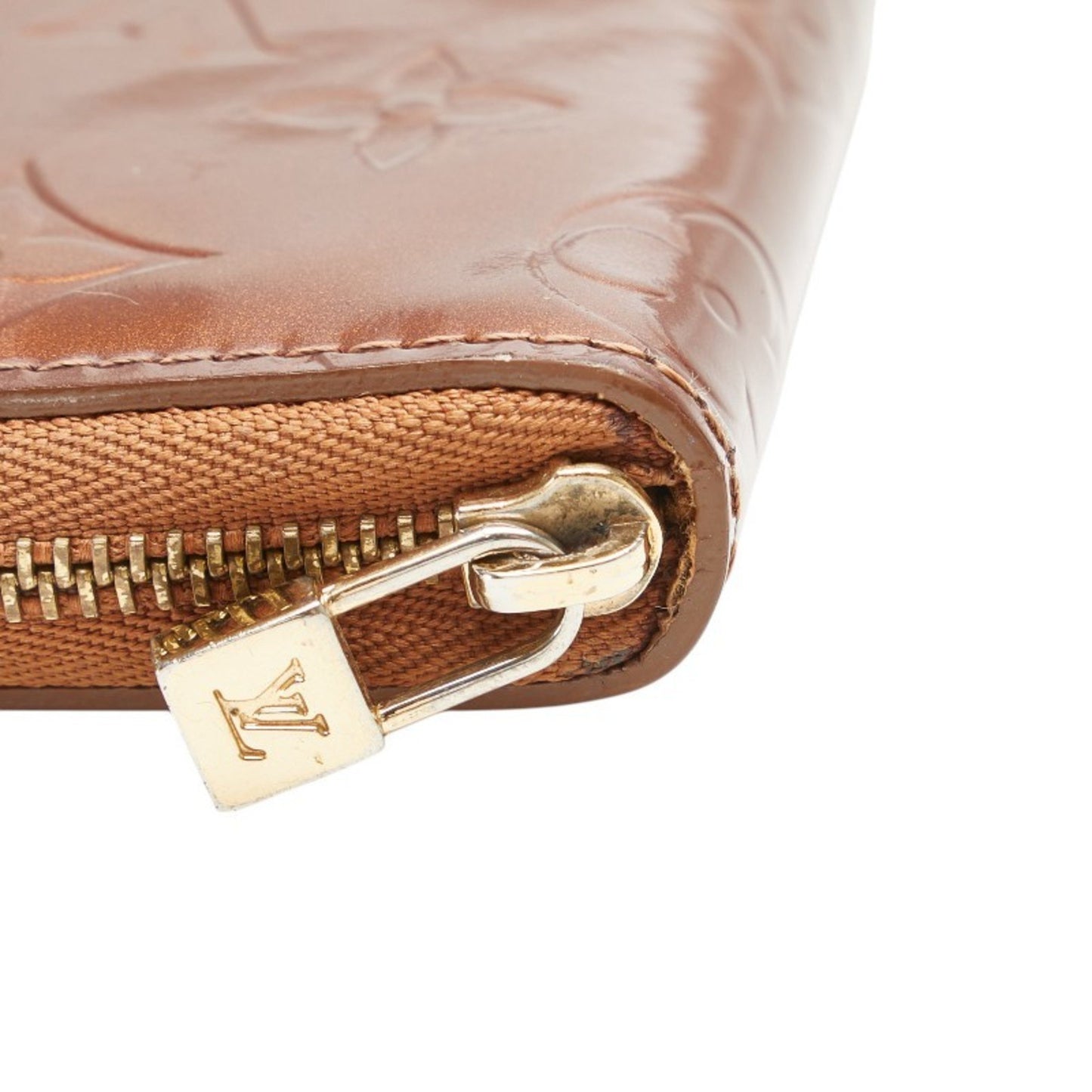 Louis Vuitton Monogram Vernis Bloom Round Bi-Fold Wallet M91152 Bronze Brown Patent Leather