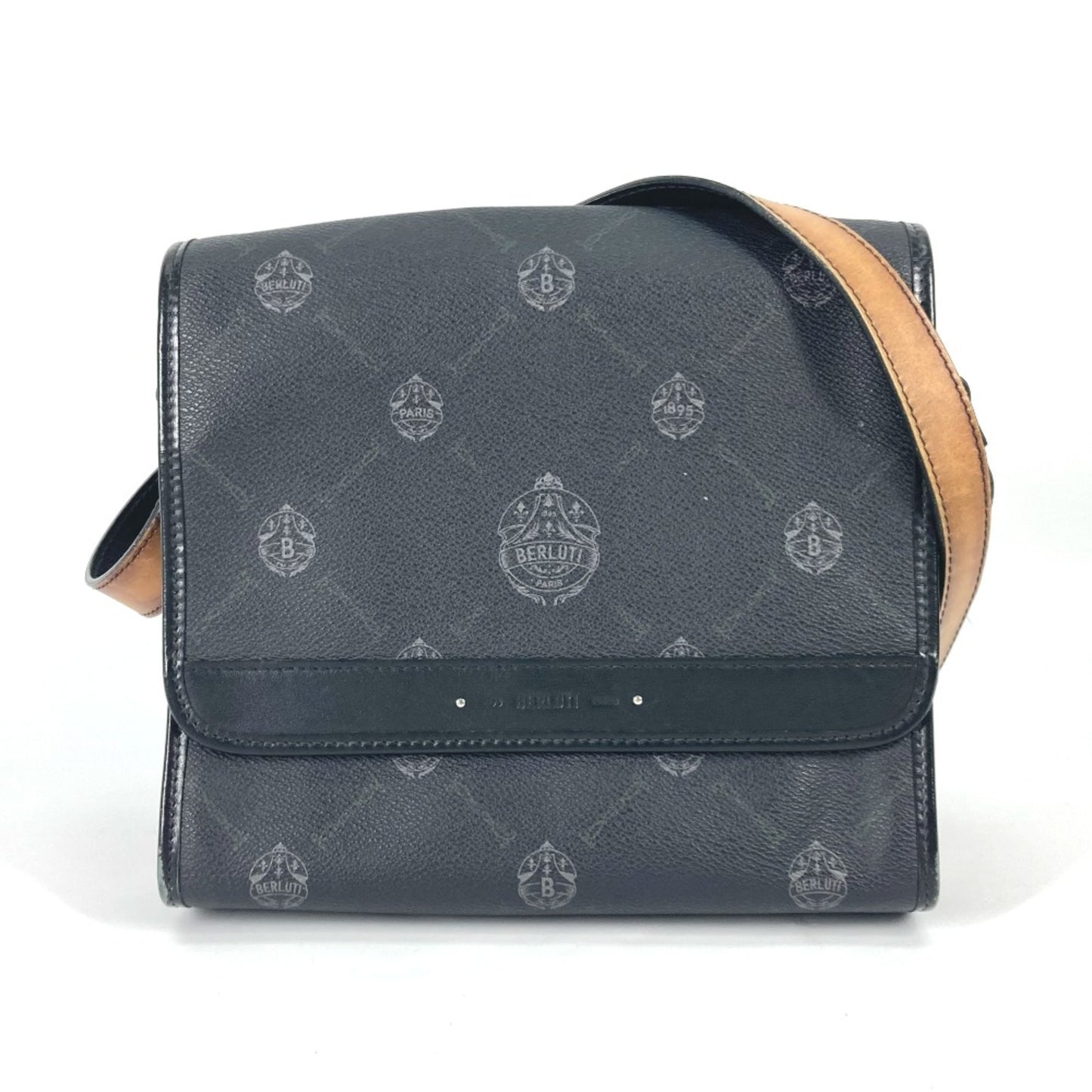 Berlutti Crossbody Flap Messenger Shoulder Bag Blackbased Gray Based