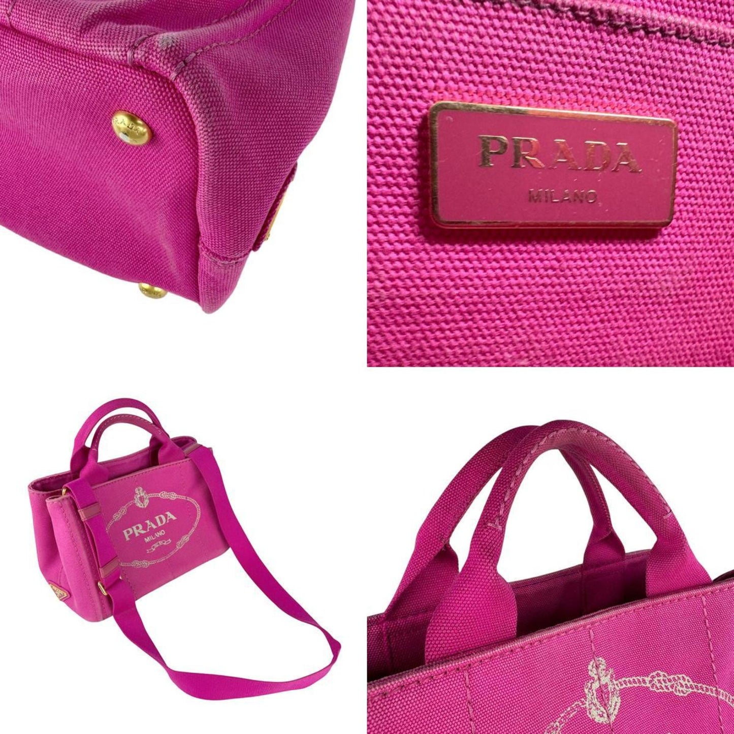 Prada Canapa Canvas Handbag Shoulder Bag Pink