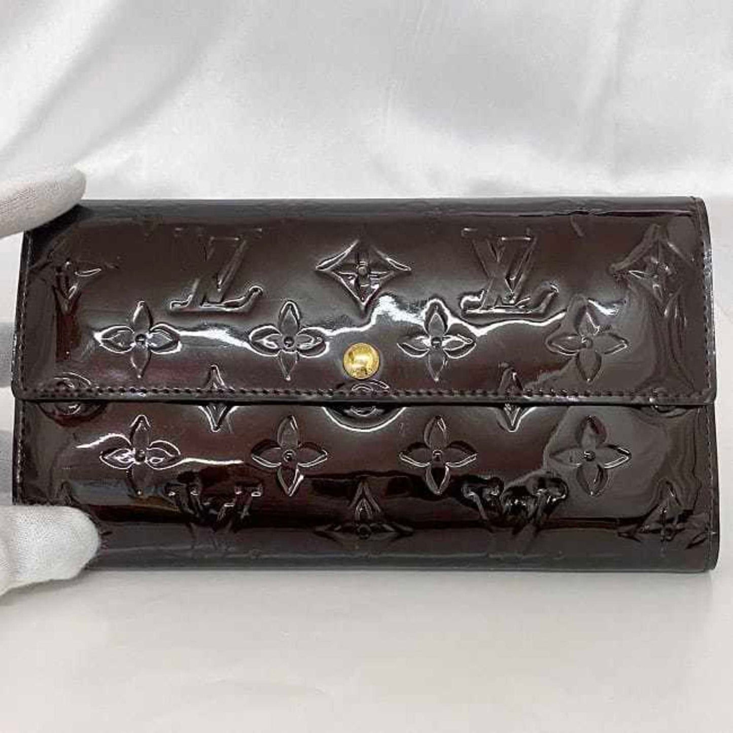 Louis Vuitton Bi-Fold Long Wallet Portefeuille Sarah Ec-22974 Wine Red Amaranth Monogram Vernis