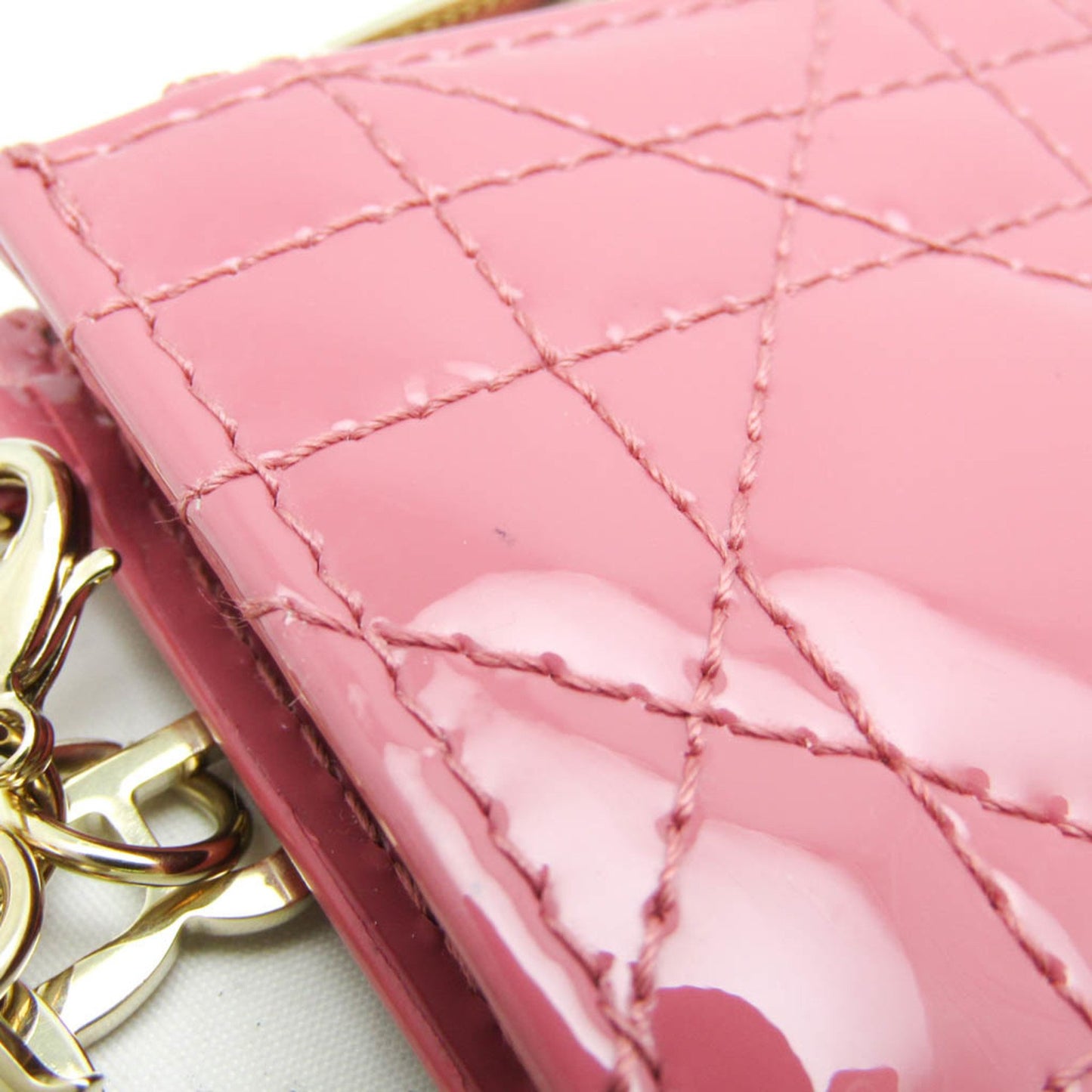 Christian Dior Lady Dior Cannage Coin Case S0478Ovrb Patent Leather Card Case Pink