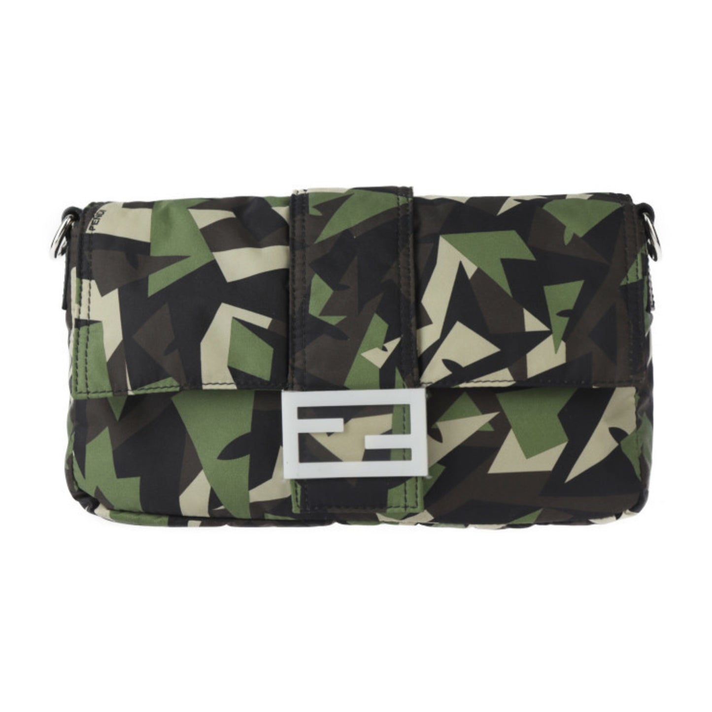 Fendi Mamma Bucket Camouflage Shoulder Bag 7V72 Nylon Leather Green Beige Black Waist Clutch 3Way