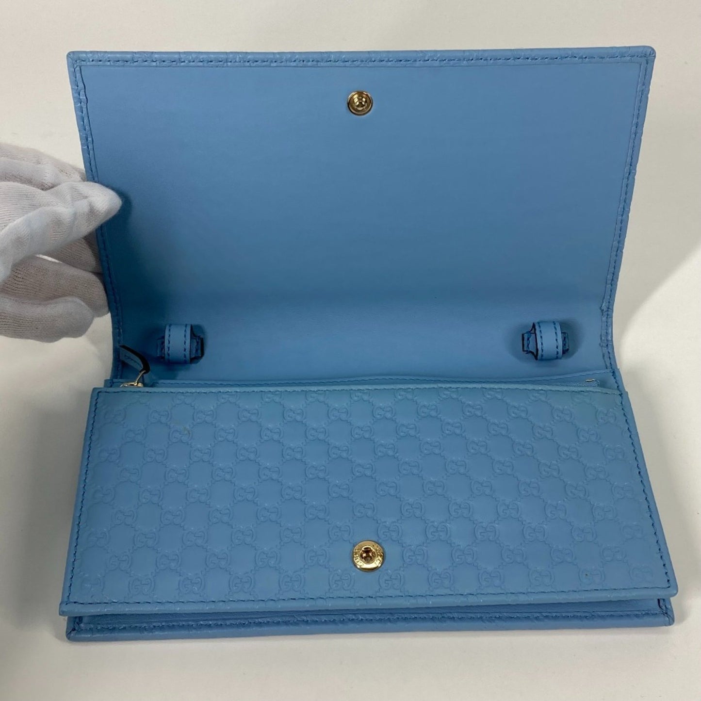 Gucci 466507 Micro Guccissima Bifold Long Wallet Crossbody Bag 3Way Shoulder Bag Blue