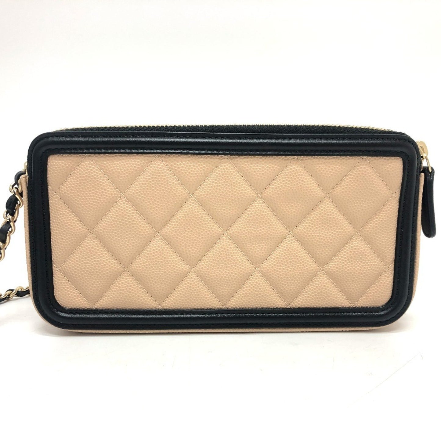 Chanel A84450 Cc Filigree Bicolor Wallet Long Chain Caviar Skin