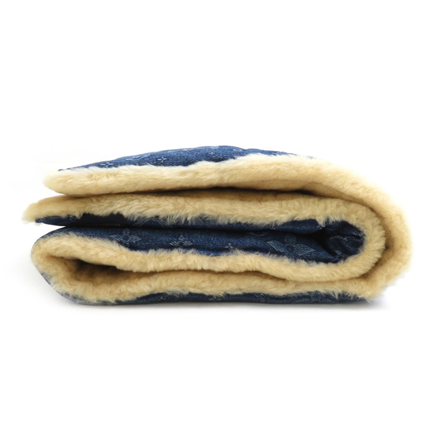 Louis Vuitton Louis Vuitton Stole/Scarf Echarpe Shearling Denim Cotton Sheepskin Blue Beige