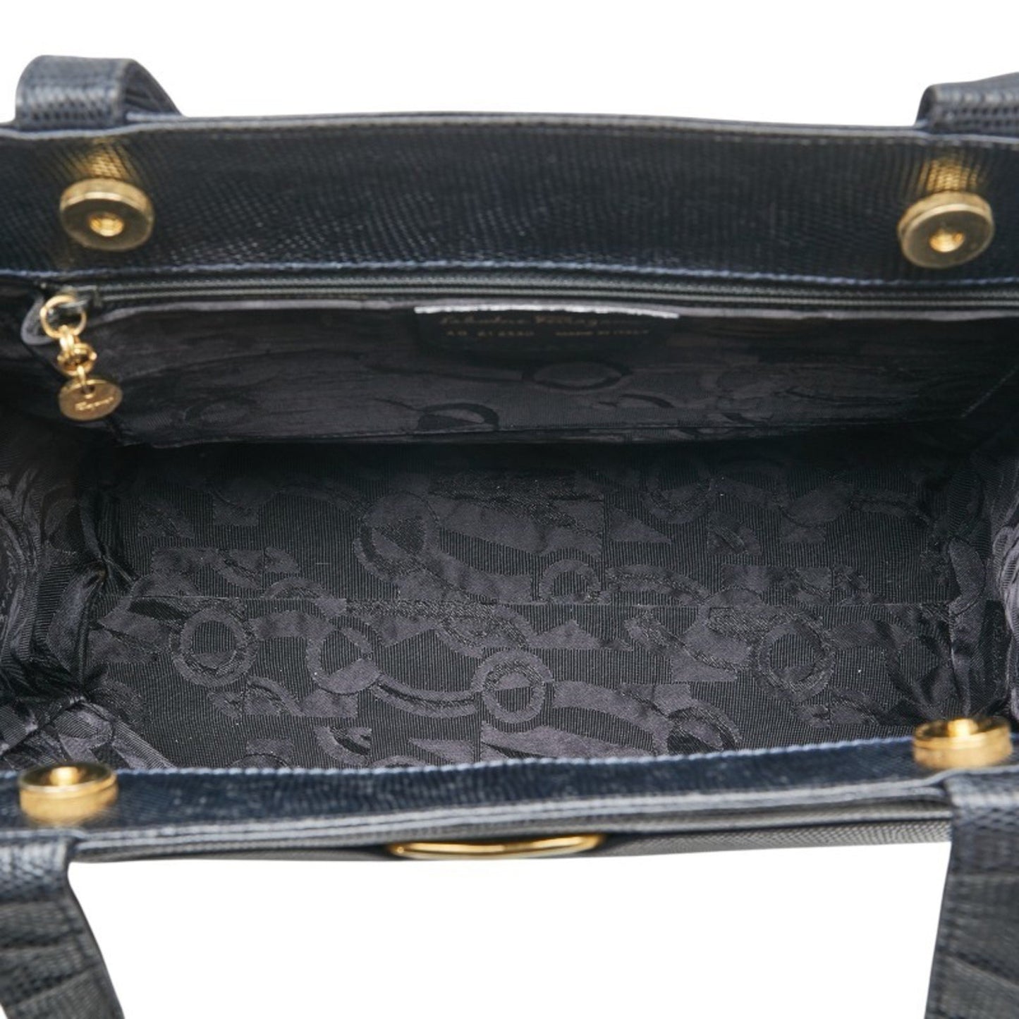 Salvatore Ferragamo Vara Embossed Tote Bag Handbag Aq21 2530 Black Leather