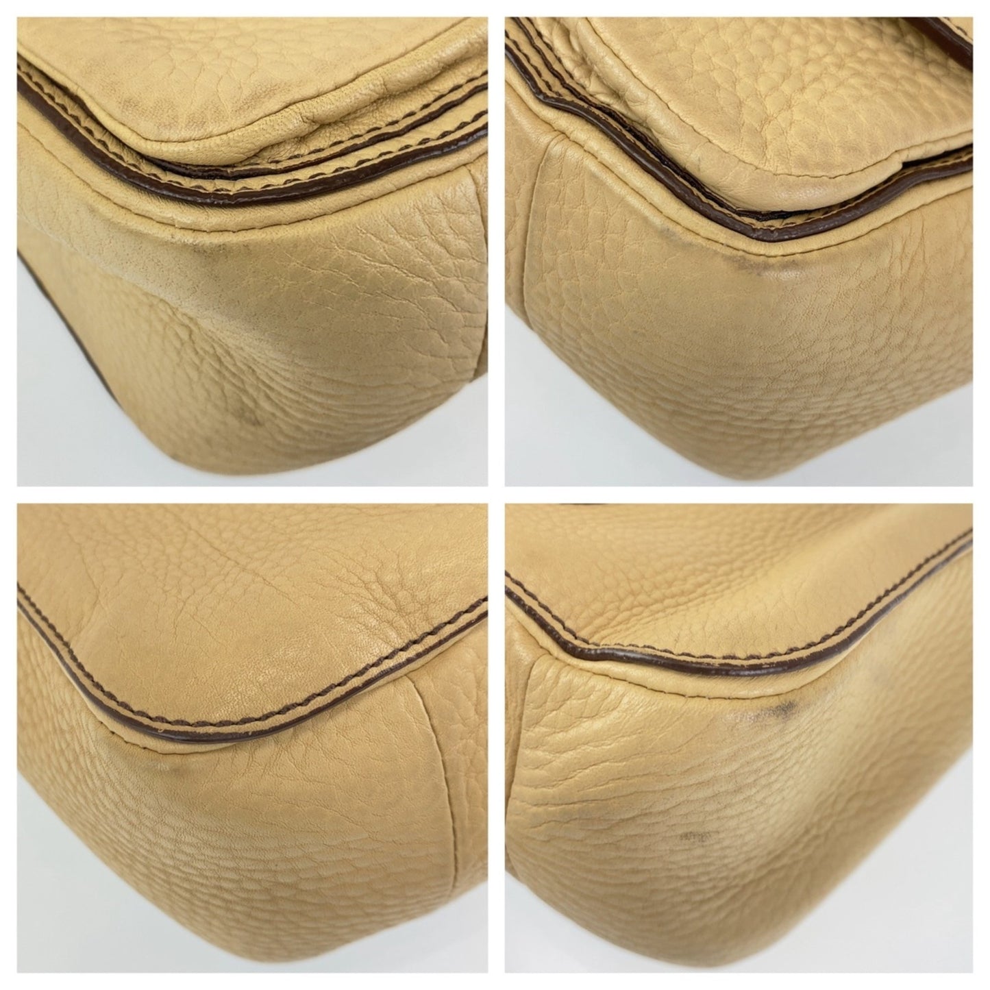 Coach Beige Brown Silver Hardware Leather Shoulder Bag