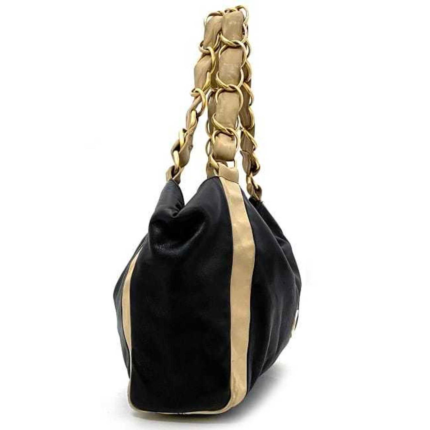 Chanel Chain Tote Bag Black Beige Gold Cocomark Leather Lambskin 7Th Chanel Big Soft