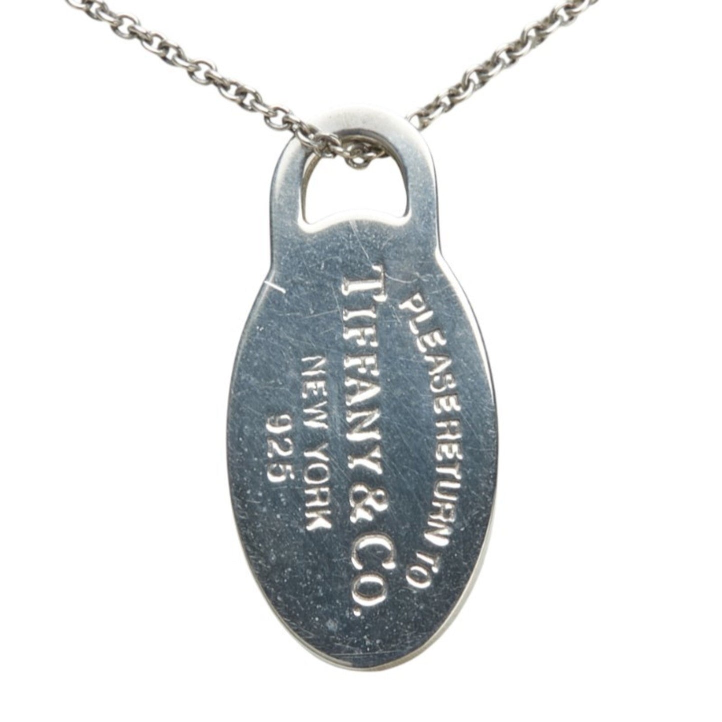 Tiffany & Co. Please Return To Plate Chain Pendant Necklace In 925 Sterling Silver.