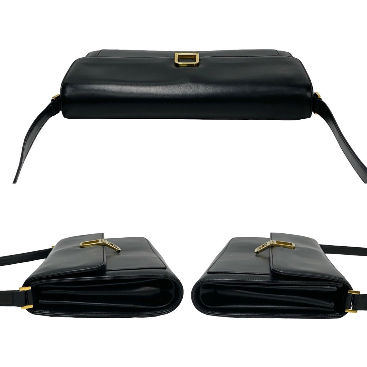 Gucci Vintage Gg Logo Hardware Leather Shoulder Bag/Clutch Bag Black 80100