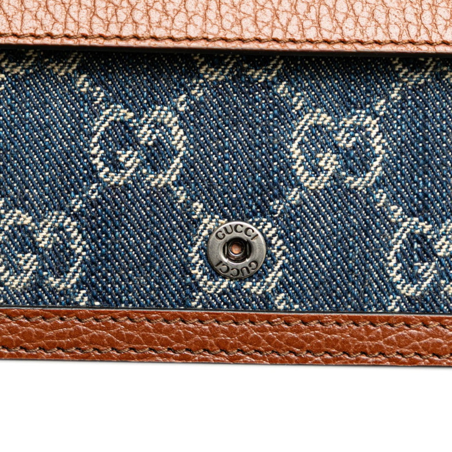 Gucci Gg Denim Dionysus Super Mini Bag Crossbody Chain Shoulder 476432 Indigo Blue Brown Leather