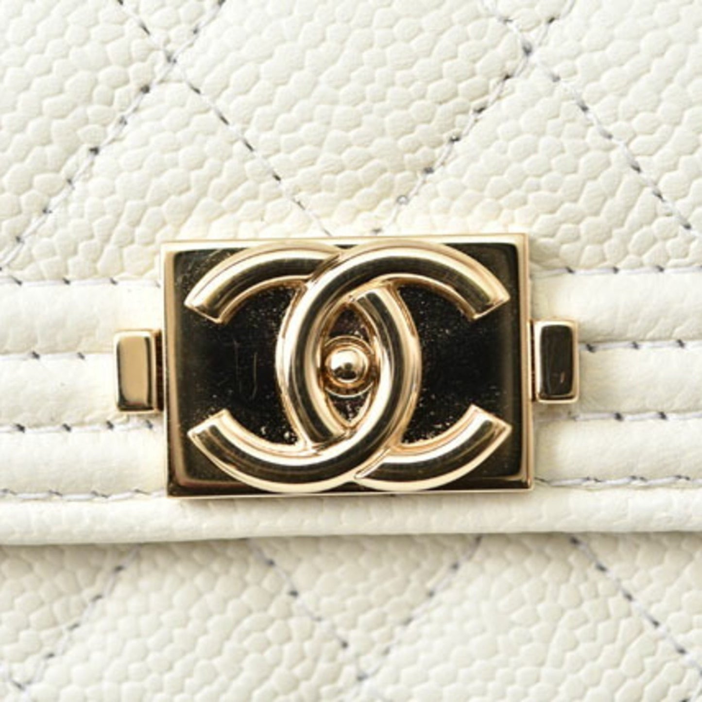 Chanel Wallet/Tri-Fold Chanel Wallet Boy Caviar Skin Off-White Gold