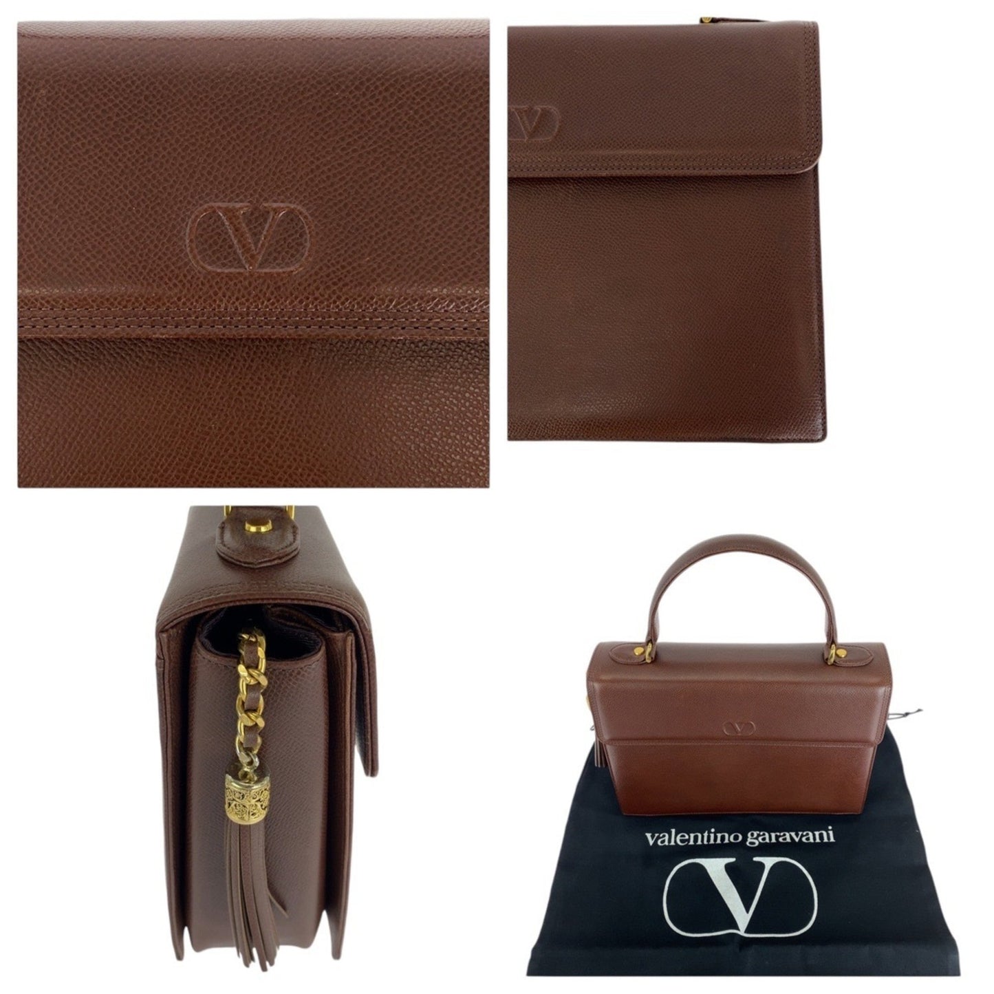 Valentino Garavani Vintage Kelly Style Tassel Brown Gold Hardware Leather Handbag