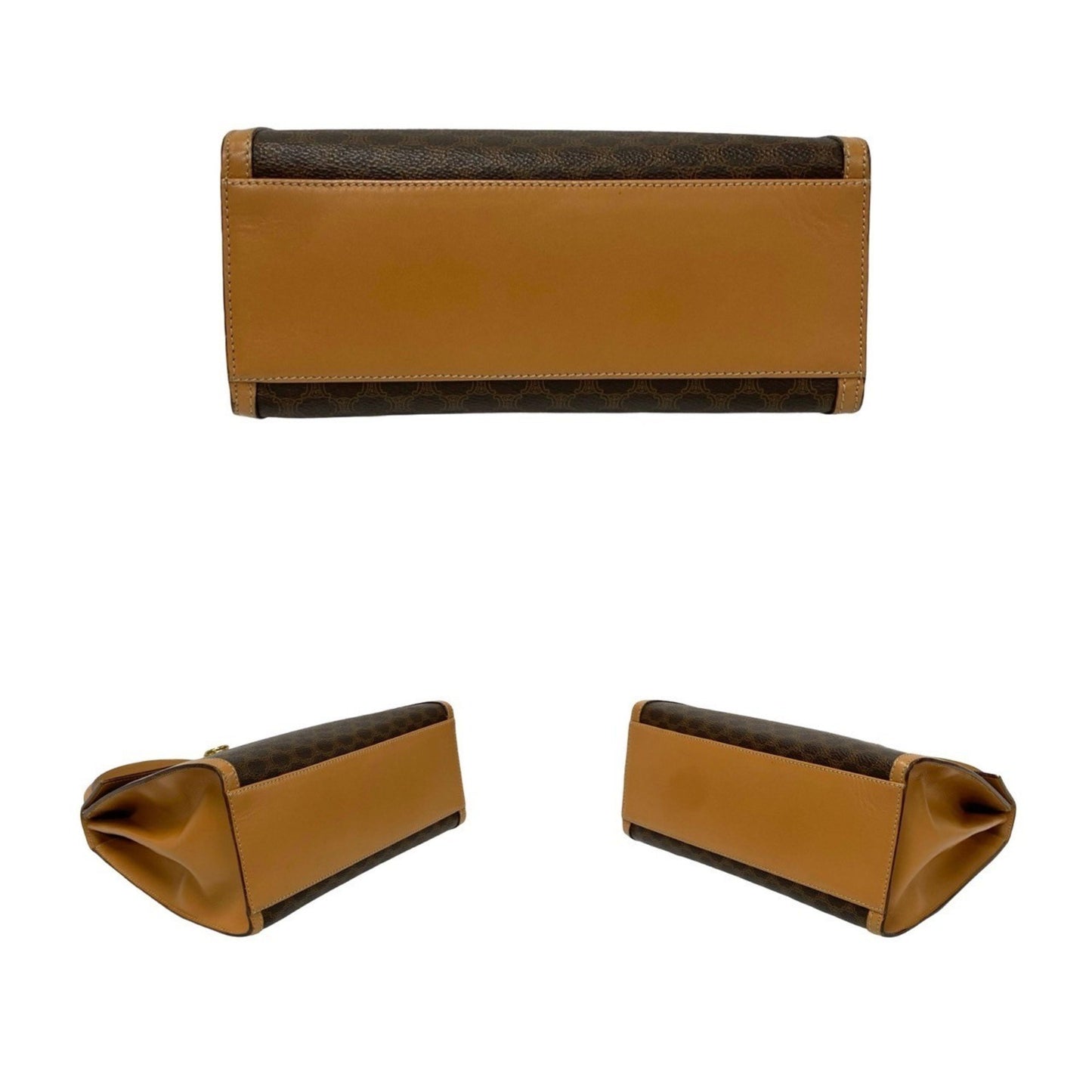 Celine Macadam Blason Triomphe Print Logo Ring Hardware Leather 2-Way Handbag/Shoulder Bag Brown