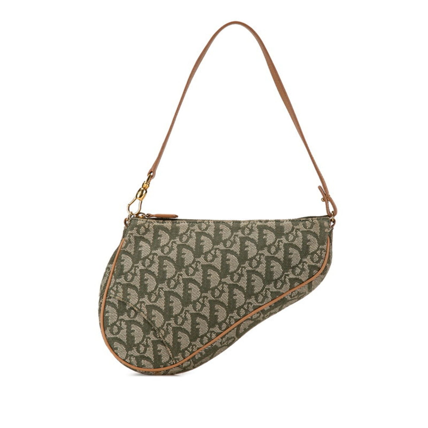 Christian Dior Dior Trotter Saddle Handbag Bag Mc0071 Khaki Green Canvas Leather