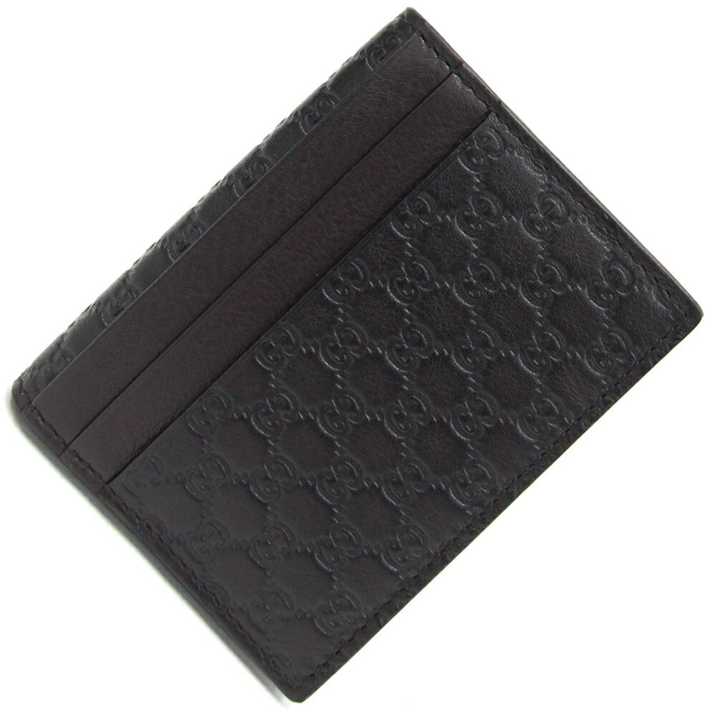 Gucci Card Case Micro Guccissima 352365 Dark Brown Leather Pass Business Holder Commuter