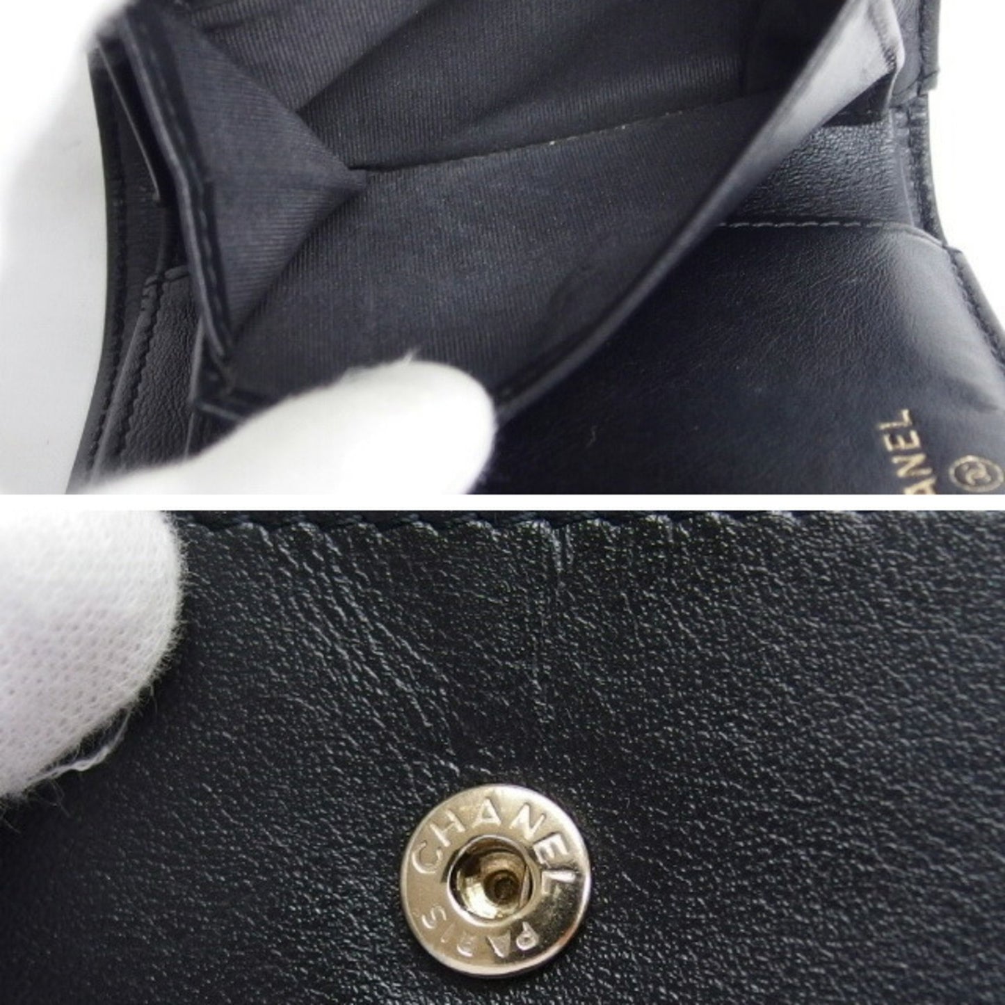 Chanel Caviar Skin Tri-Fold Compact Wallet Black
