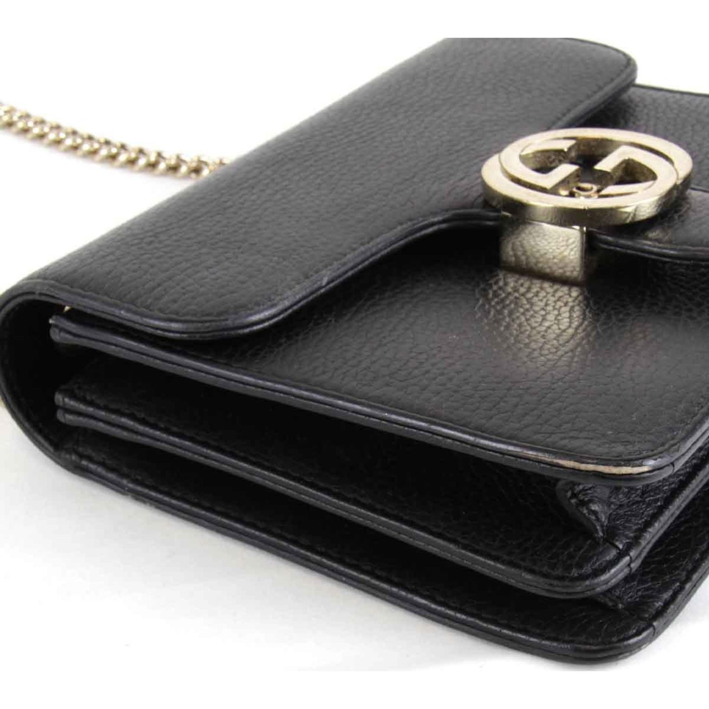 Gucci Interlocking G Chain 510304 493075 Shoulder Bag Leather Black