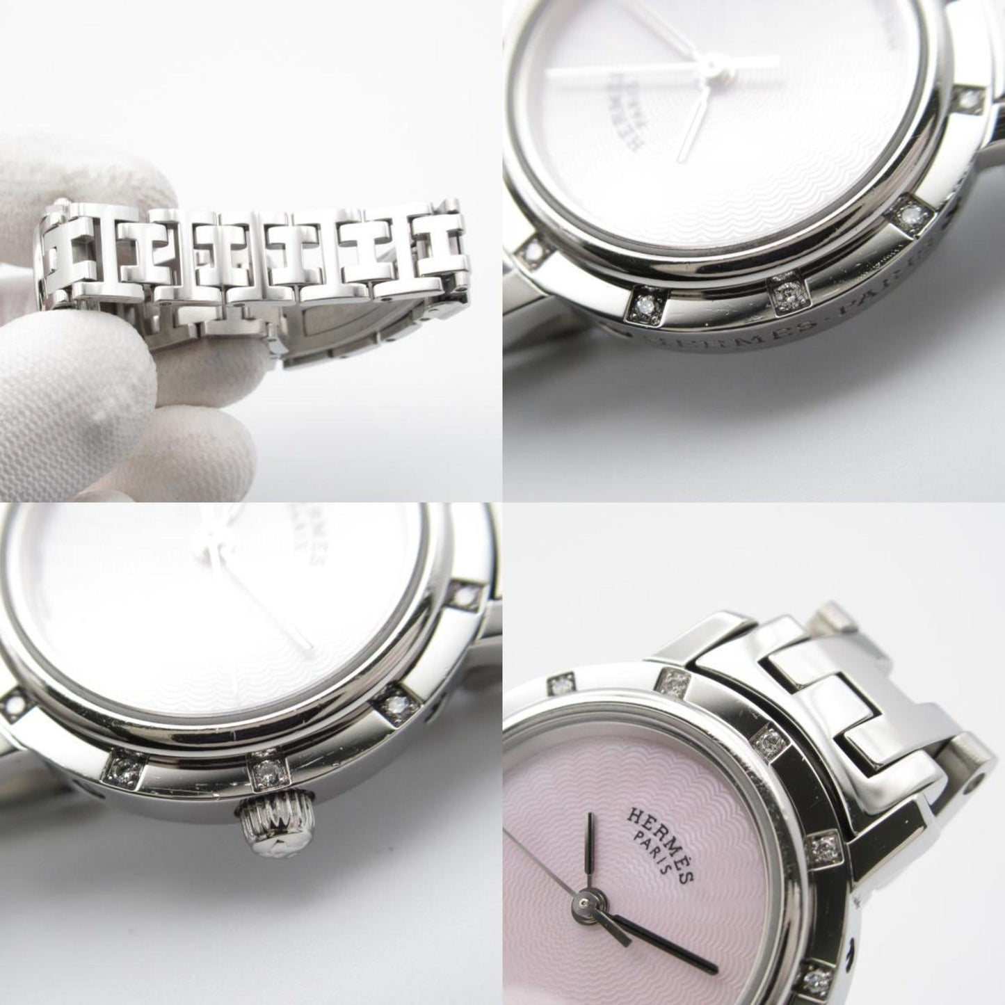Hermes Clipper Nacle Diamond Bezel Watch Stainless Steel