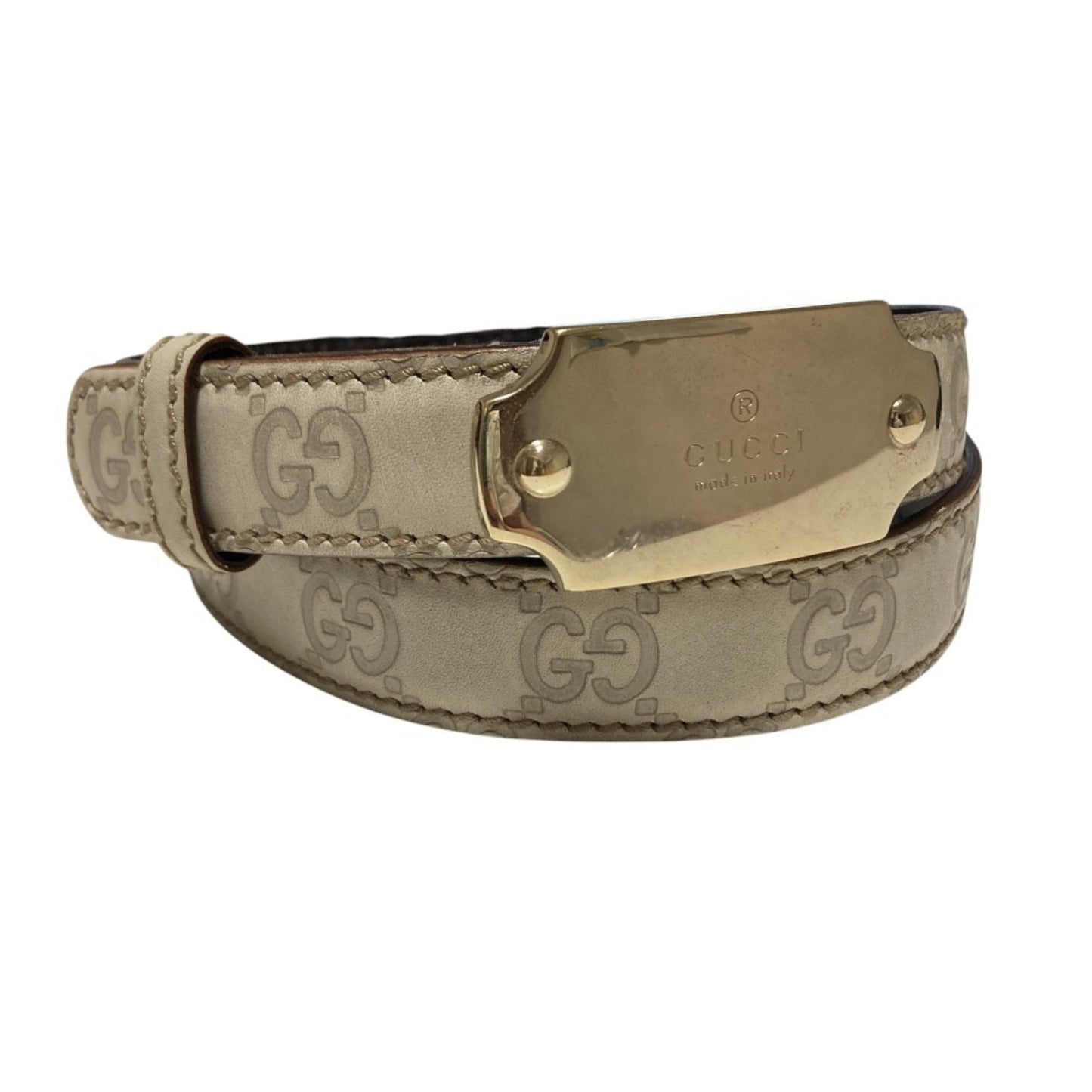 Gucci Gucci Shima Gg Pattern Top Leather Belt 146439 White