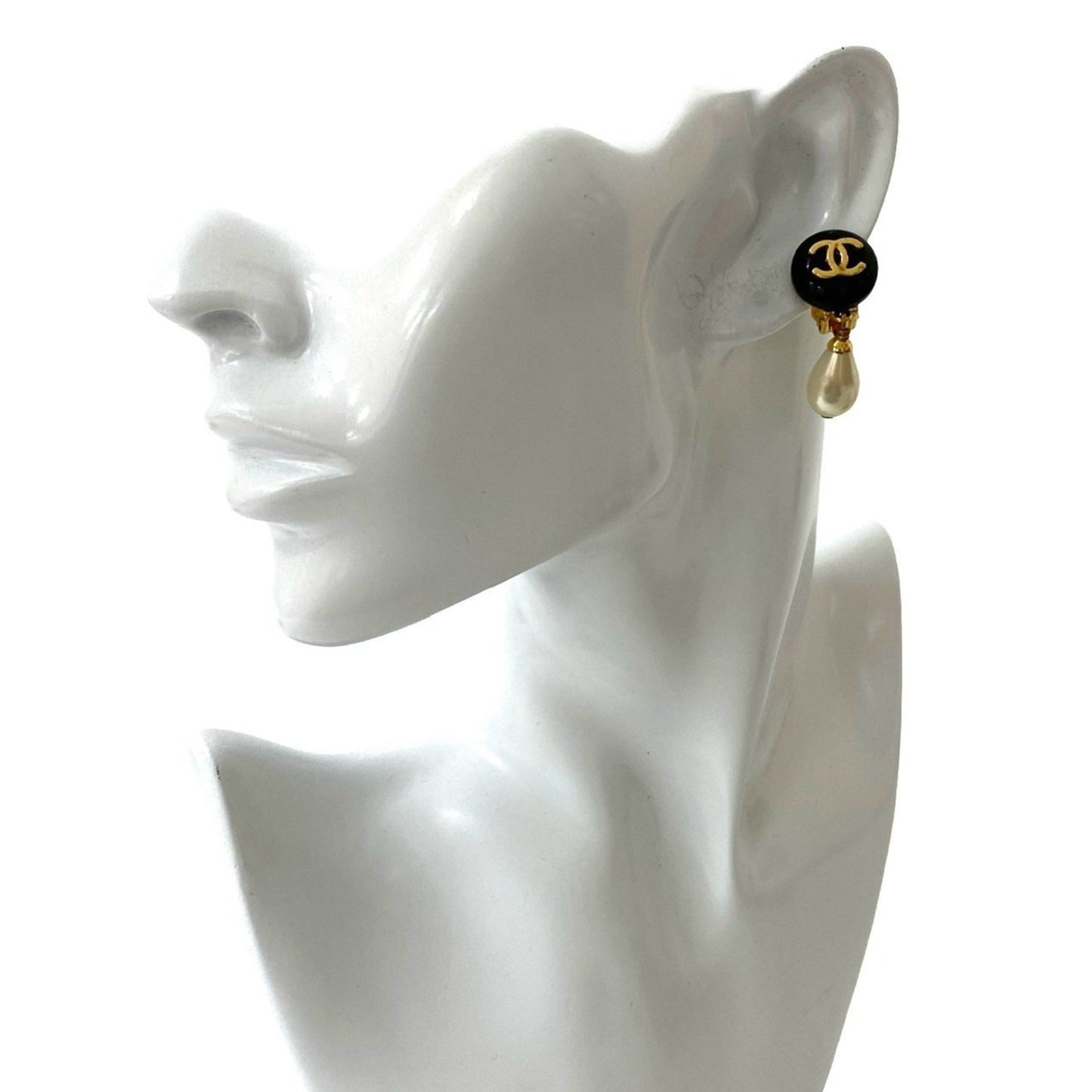 96P Chanel Vintage Coco Mark Faux Pearl Earrings And Ear Cuff